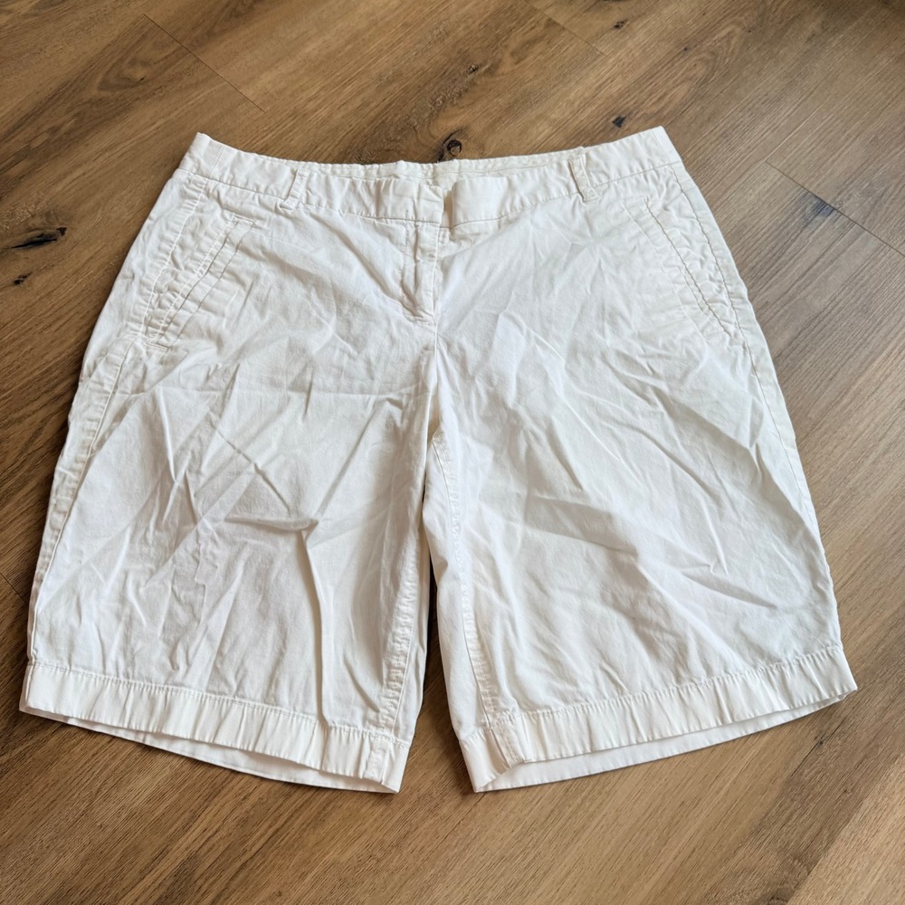 J.Crew White Stretch Chino Shorts Womens Size 10 Mid Rise Cotton Blend